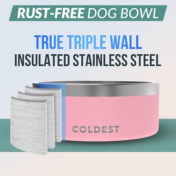 Coldest Dog Bowl - Anti Rust Metal, Non Slip, 3 Layers Insulated Stainless Steel Dog Bowls - Spill
