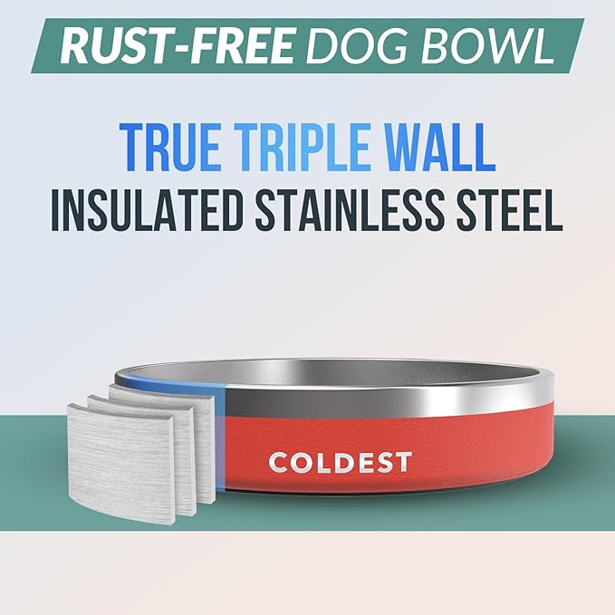 Coldest Dog Bowl - Anti Rust Metal, Non Slip, 3 Layers Insulated Stainless Steel Dog Bowls - Spill
