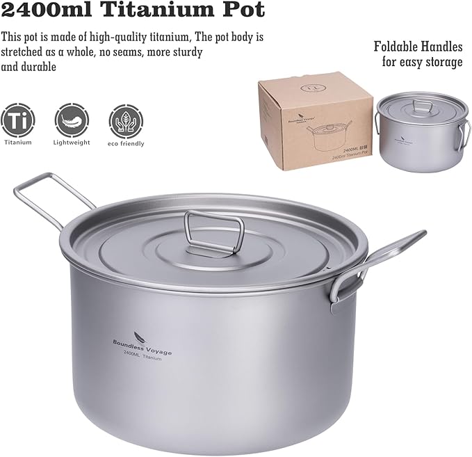 Boundless Voyage Titanium Pot Portable Camping Cookware Lightweight Cooking Pot Set for Outdoor