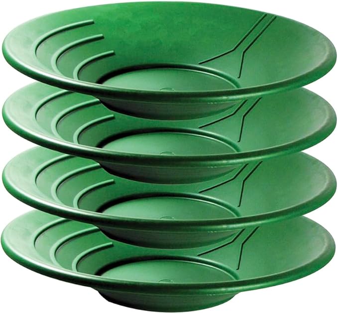 SE 14 Inch Gold Panning Pan - Three Riffles for Easier Mining and Prospecting (4 Pack Green)