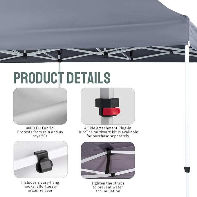 CROWN SHADES 10x20 Pop Up Canopy Tent - Commercial Canopy Tent with 400D Strength Oxford Fabric