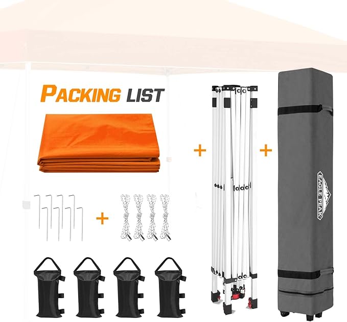 EAGLE PEAK Pop Up Canopy Tent with Wheeled Carry Bag, 8 Stakes, 4 Ropes, 4 Weight Bags, Easy Set Up