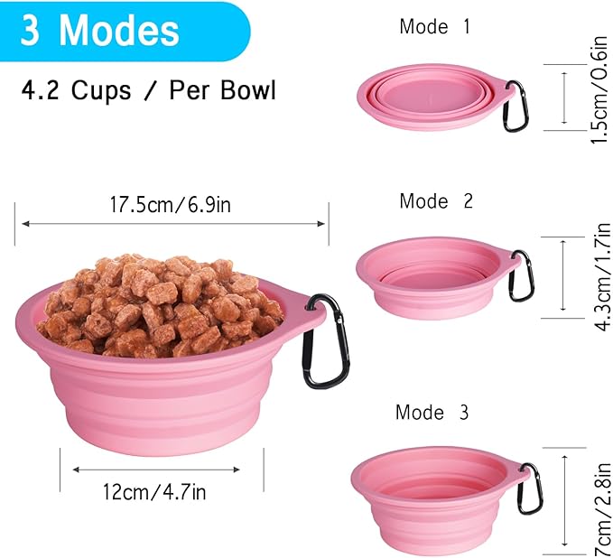 PetBonus 2-Pack Large Silicone Collapsible Dog Bowls, 34oz/1000ml BPA Free Portable Foldable Travel
