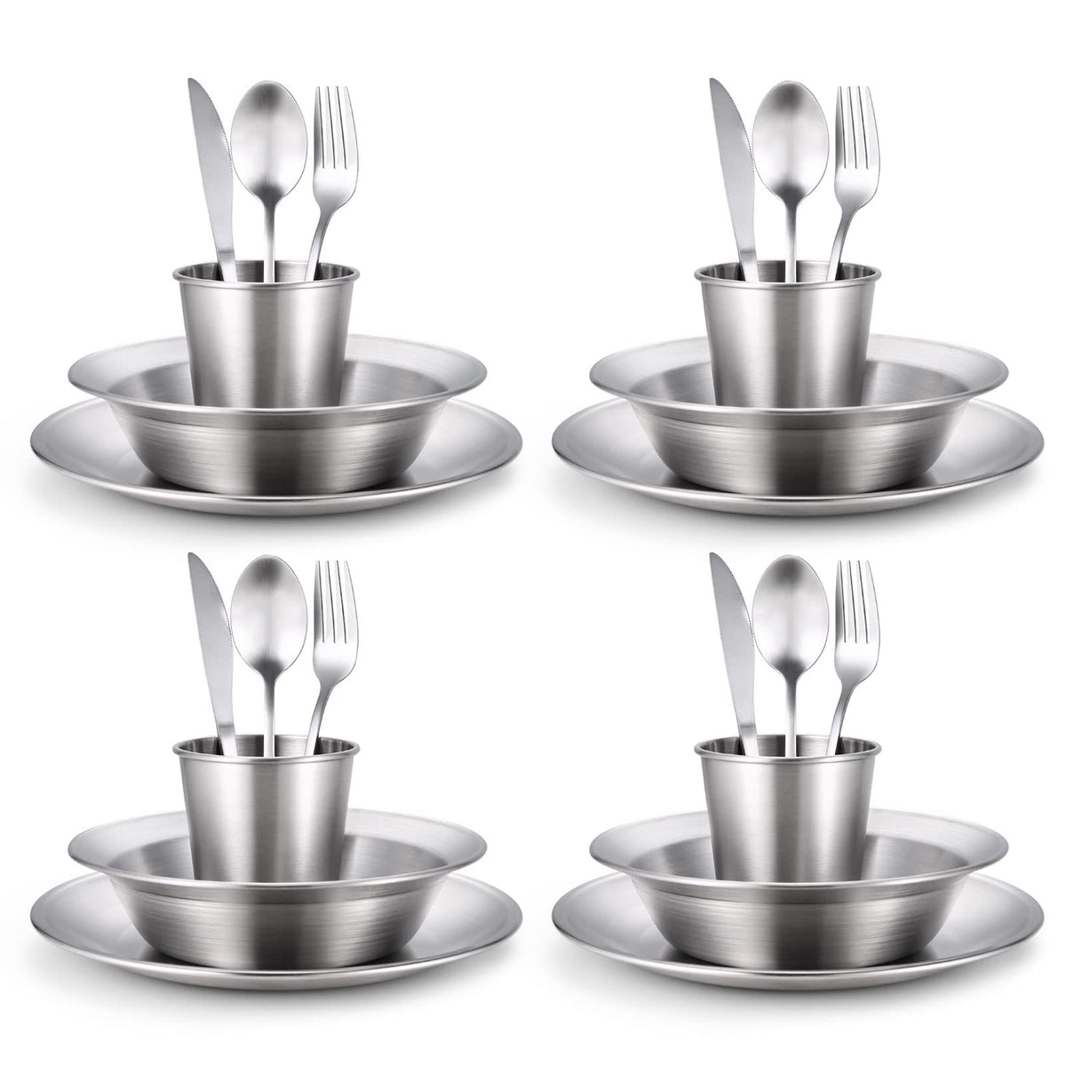 Odoland Stainless Steel Camping Mess Kit for Family & 4 Person