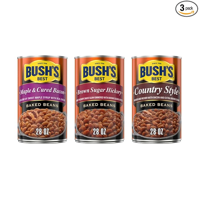Bush's Best Baked Beans, Sweet Country Maple, 1 Maple Cured Bacon (28oz), 1 Country Style (28oz), 1