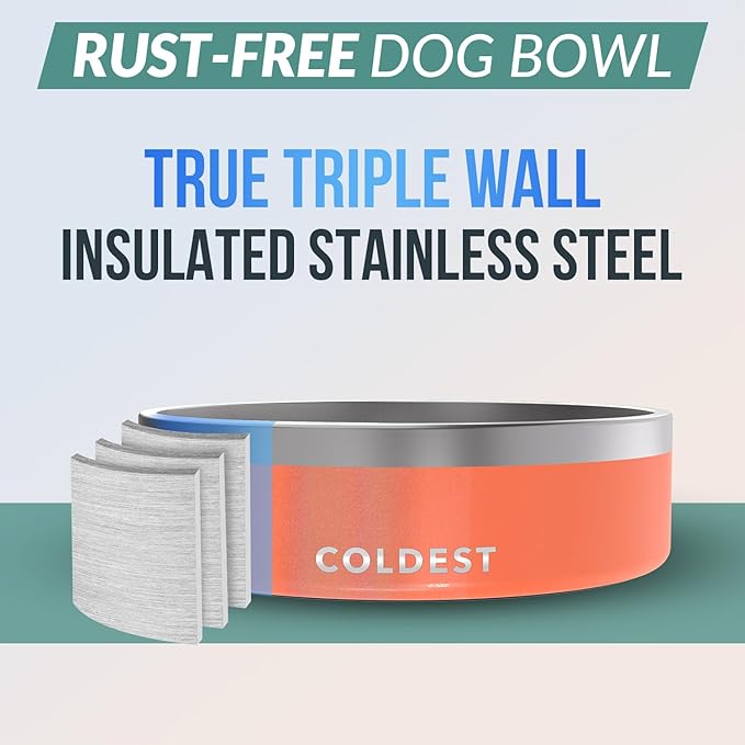 Coldest Dog Bowl - Anti Rust Metal, Non Slip, 3 Layers Insulated Stainless Steel Dog Bowls - Spill