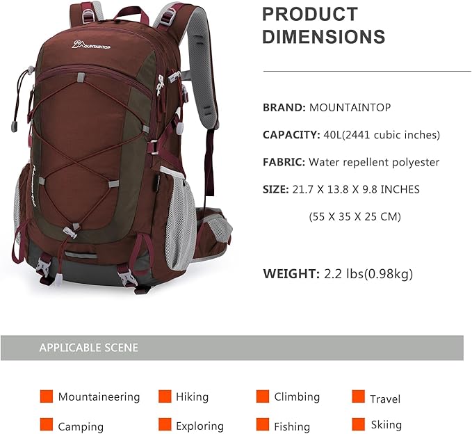 MOUNTAINTOP 25L/40L Hiking Backpack,Lightweight Travel Backpack for Men Women Outdoor Backpacking