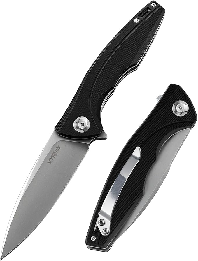 Pocket EDC Knife V903, 3.2" D2 Steel Blade Black G10 Handle Folding Knife with Pocket Clip for Men