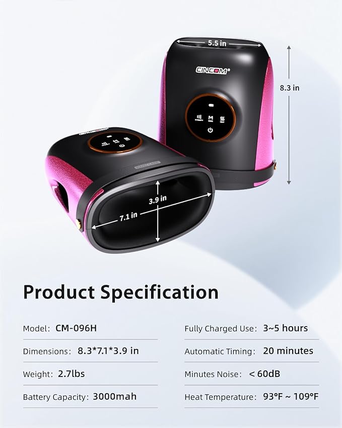 CINCOM Hand Massager with Heat and Compression, Finger and Palm Massage Machine for Pain Relief