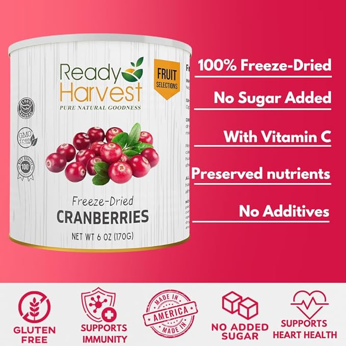 Ready Harvest Dehydrated Food - Cranberries | Dried Fruit | Emergency Snacks | #10 Can | 25-Year