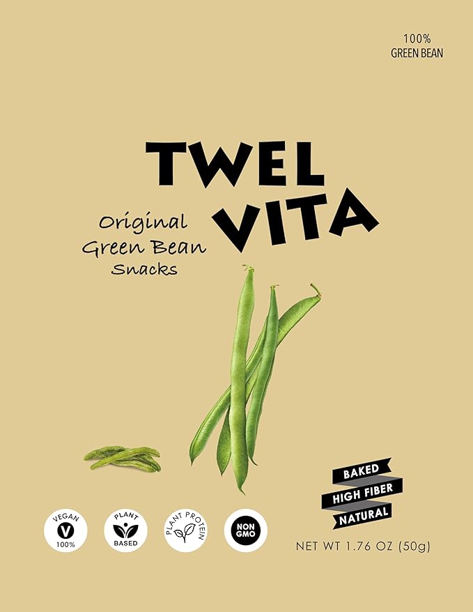 TwelVita Natural Baked Green Bean Crisps, Vegan Snacks, Clean Label, Non-GMO, Gluten-Free, 1.76 oz