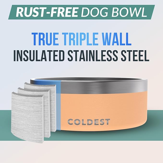 Coldest Dog Bowl - Anti Rust Metal, Non Slip, 3 Layers Insulated Stainless Steel Dog Bowls - Spill