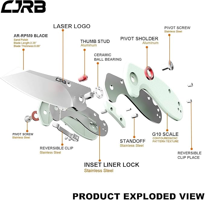 CJRB Maileah Pocket Knife with 2.39?™â€?AR-RPM9 Powder Steel Blade Folding Knife with G10 Handle