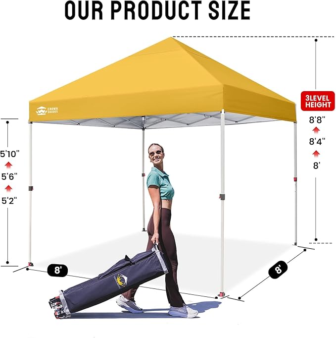 CROWN SHADES 8x8 Pop Up Canopy - Beach Tent with One Push Setup - Easy Outdoor Sun Shade for