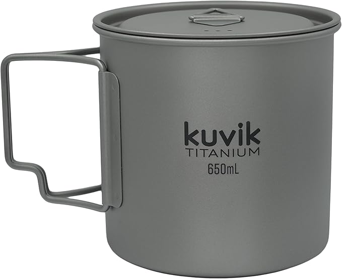 Kuvik Titanium Pot with Lid 650ml (22 oz) - Ultralight and Compact Pot for Backpacking, Camping