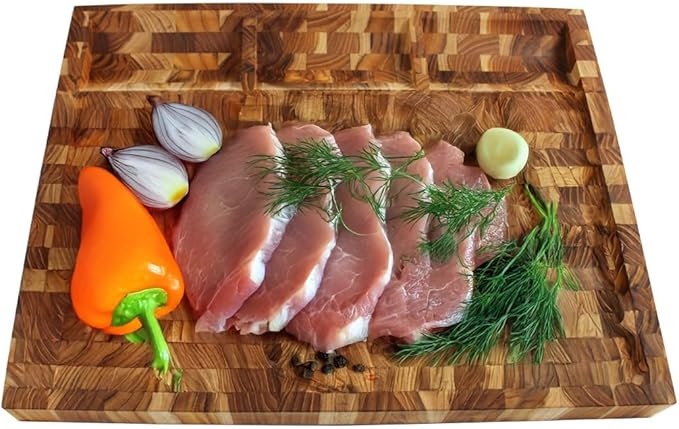 EcoDecors FSC Certified Solid Teak Wood Cutting Board 24x18, Large End Grain Butcher Block with