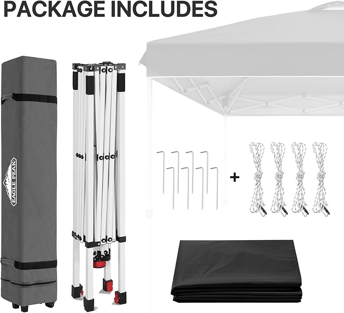 EAGLE PEAK Pop Up Canopy Tent with Wheeled Carry Bag, 8 Stakes, 4 Ropes, Easy Set Up Tent Canopy