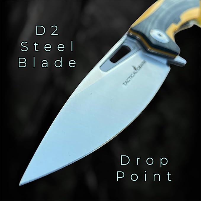 TACTICAL GEARZ Pocket Folding Knife for EDC, D2 Steel Blade, Dual Color G10 Handle, Includes Sheath