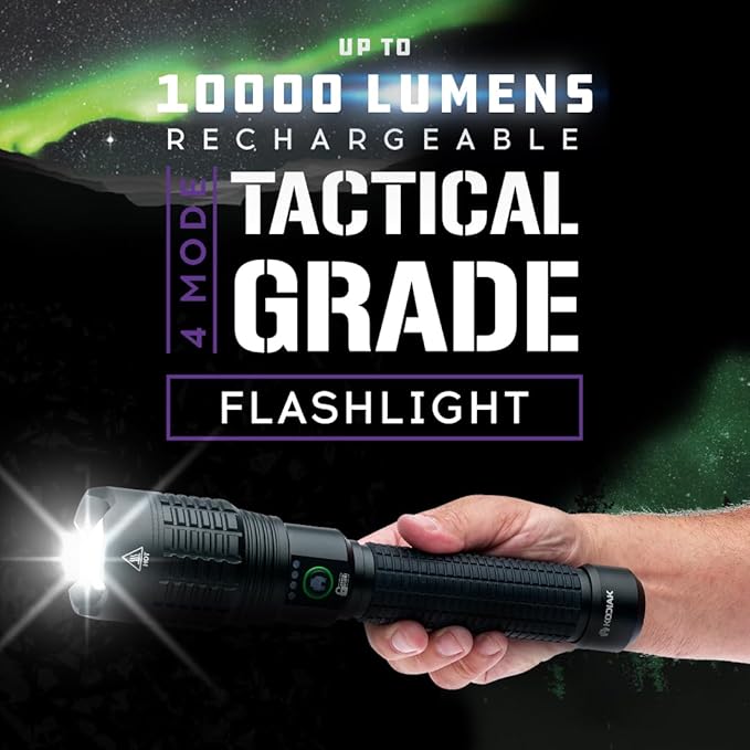 LitezAll Kodiak Kiran 10,000 Lumen Tactical Flashlight, Ultra Bright Rechargeable LED Flashlight