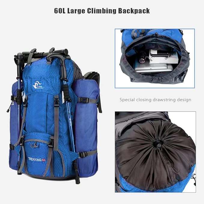 Bseash 60L Waterproof Hiking Camping Backpack with Rain Cover, Large Outdoor Sport Travel Daypack
