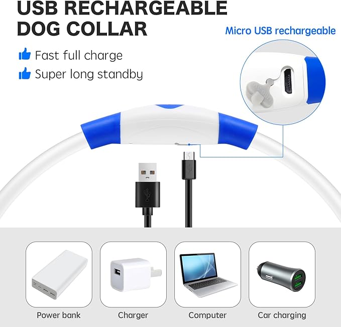 BSEEN Light Up Dog Collar, High Visibility LED Dog Collar Rechargeable- Rainproof TPU Cuttable