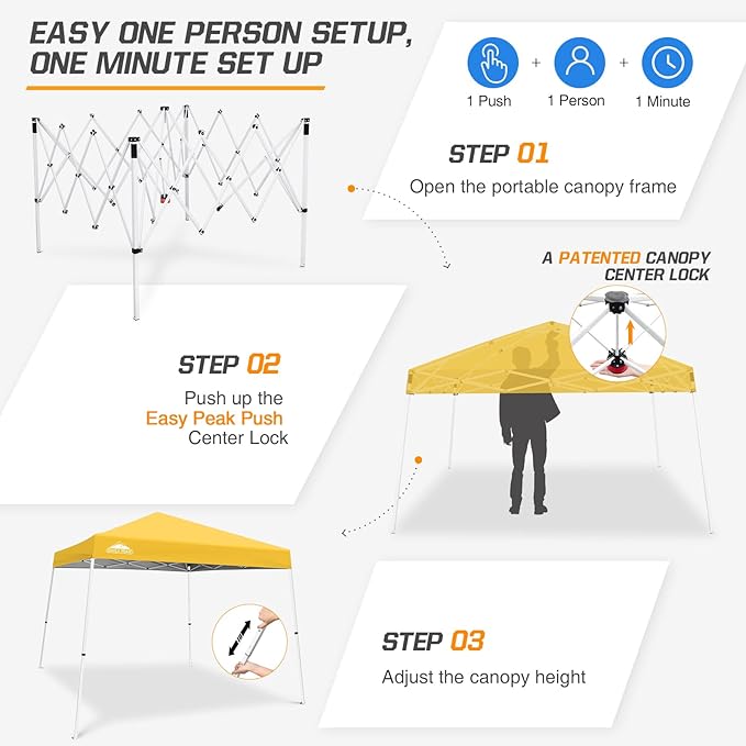 EAGLE PEAK 10x10 Slant Leg Pop-up Canopy Tent Easy One Person Setup Instant Outdoor Beach Canopy
