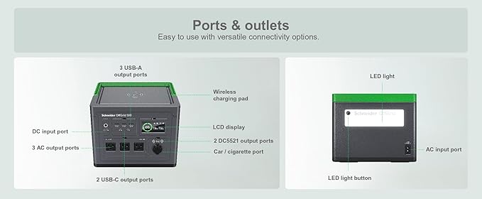 Schneider OffGrid Portable Power Station 500, 517Wh Portable Solar Generator for Camping or Home