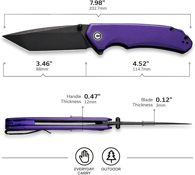 CIVIVI Brazen Folding Pocket Knife,3.5-Inch Tanto D2 Plain Blade,G-10 Outdoor Camping Hiking Knife