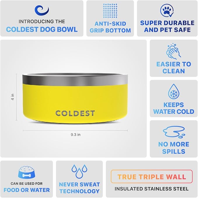 Coldest Dog Bowl - Anti Rust Metal, Non Slip, 3 Layers Insulated Stainless Steel Dog Bowls - Spill