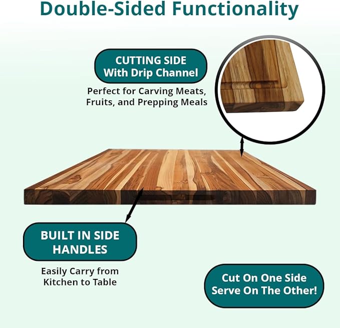 EcoDecors, XXL Teak Cutting Board 40"x28", Reversible Solid Teak Wood Edge Grain Carving Board with