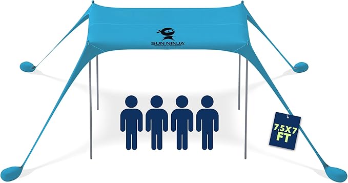 SUN NINJA Beach Tent Sun Shelter UPF50+ - Easy Pop Up Beach Canopy - Outdoor Shade for Camping