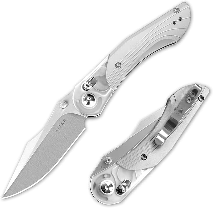 Kizer Mini Mystic Pocket Knife, 3.2" Nitro-V Blade EDC Knife with Gray Aluminum and Acrylic Handle