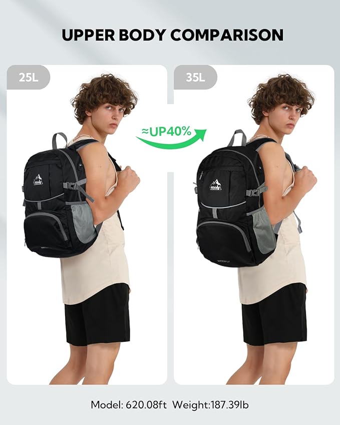 WATERFLY Hiking Foldable Daypack Backpack: 25/35L Ultra Lightweight Packable Waterproof Outdoor