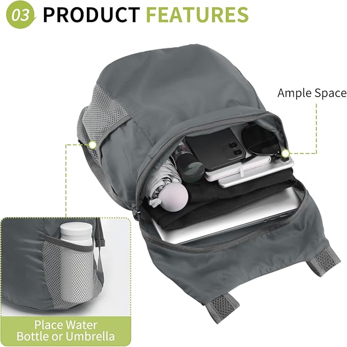 20L Ultra Hiking-Daypack Lightweight Foldable Travel Packable Backpack for Camping Cycling