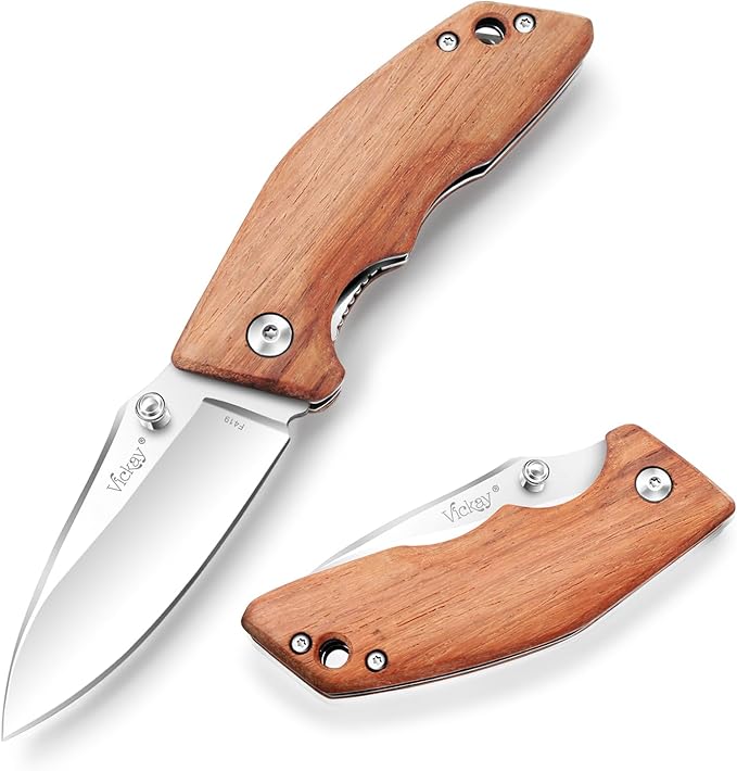 Vickay Pocket Knife, Folding Knife, 2.75" 8Cr13MoV Steel Blade, Wood Handle EDC Knife for Men &