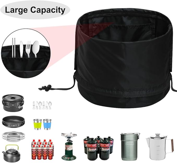 Camping Cookware Mess Kit Bag, High Capacity Camping Tableware Storage Bag, Drawstring Heavy Duty