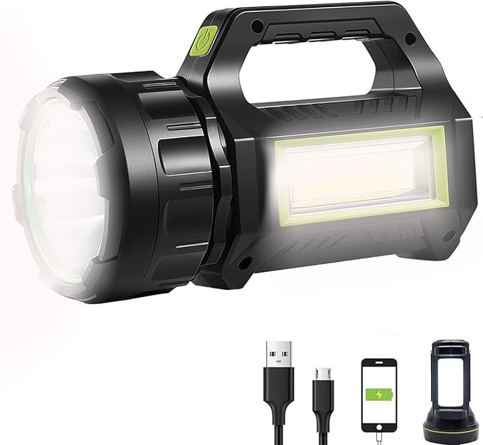 LED Searchlight LED Lantern, Solar Rechargeable Super Bright 10000LM Handheld LEDs Spotlight
