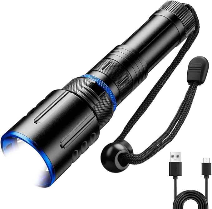 1000 Lumens Dive Light, Waterproof IPX8 100M, Rechargeable LED Flashlight with 11° Beam Angle