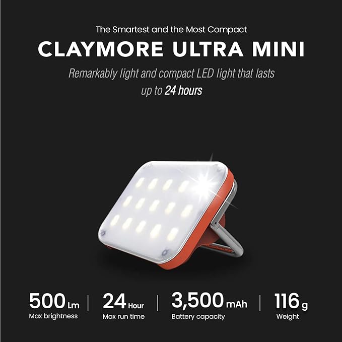 CLAYMORE Ultra Mini (Dark Gray) - Outdoor Rechargeable LED Light for Camping, Tent, Backpacking