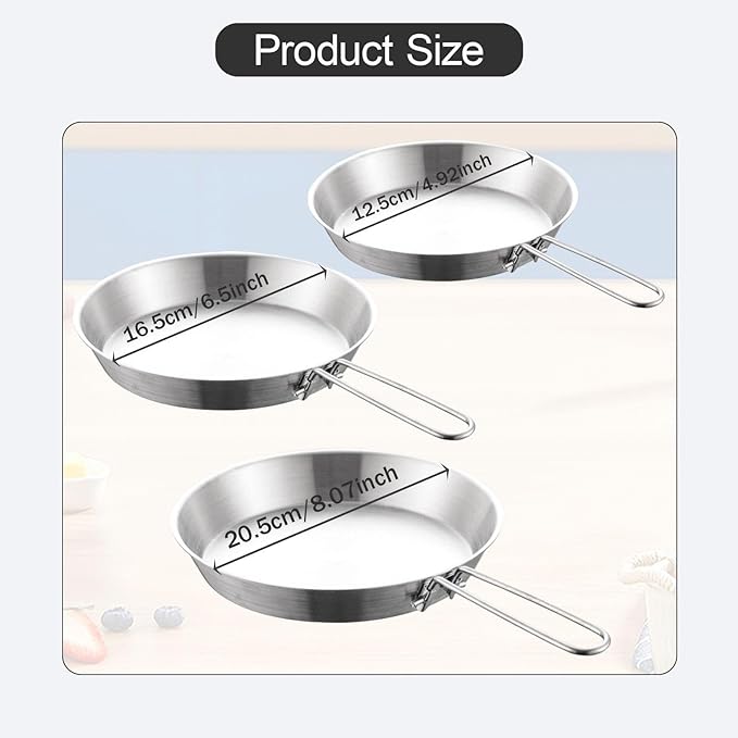 Stainless Steel Camping Fry Pan Cookware Foldable Handle Easy to Clean Multipurpose Outdoor Cooking