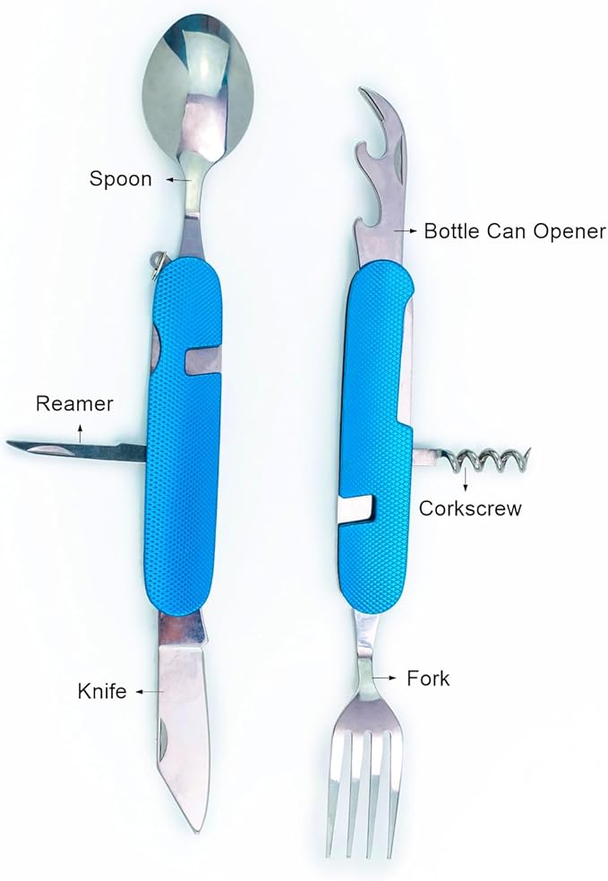 6-in-1 Multi-Function Camping Utensil Flatware Set Detachable Spoon Fork Knife Combo Mess Kit with