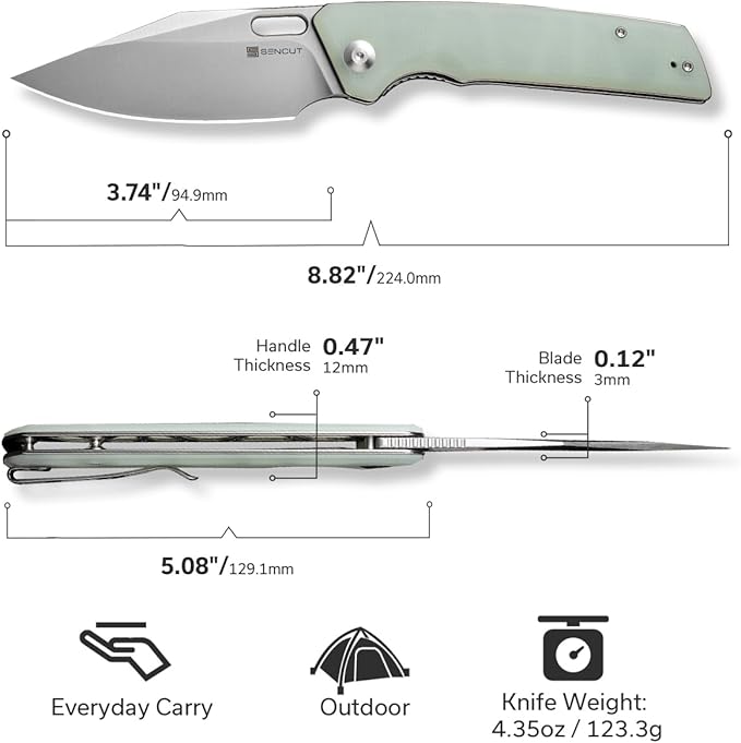 SENCUT GlideStrike Pocket Knife for EDC, Folding knife with Thumb Hole Openning, Textural Coarse