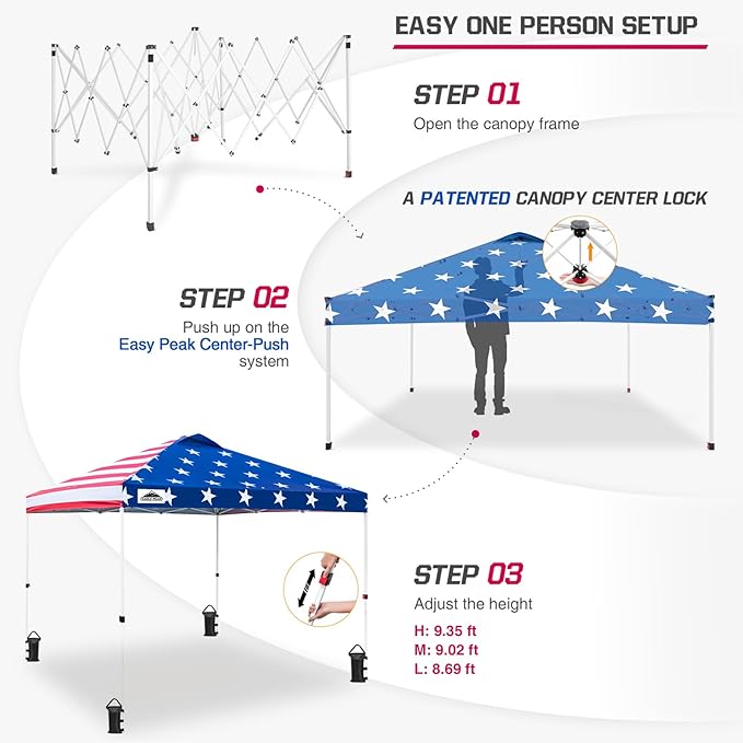 EAGLE PEAK Pop Up Canopy Tent with Wheeled Carry Bag, 8 Stakes, 4 Ropes, 4 Weight Bags, Easy Set Up