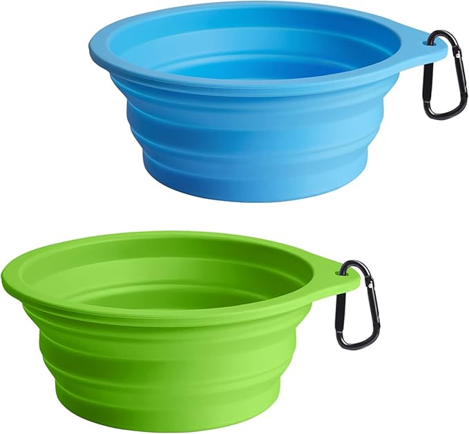 PetBonus 2-Pack Silicone Collapsible Dog Bowls, BPA Free Dishwasher Safe, Portable Foldable