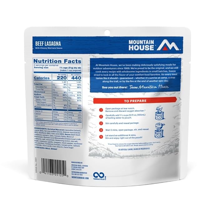 Mountain House Beef Lasagna FreezeDried Food for Camping, 12 Servings, 30Year ShelfLife