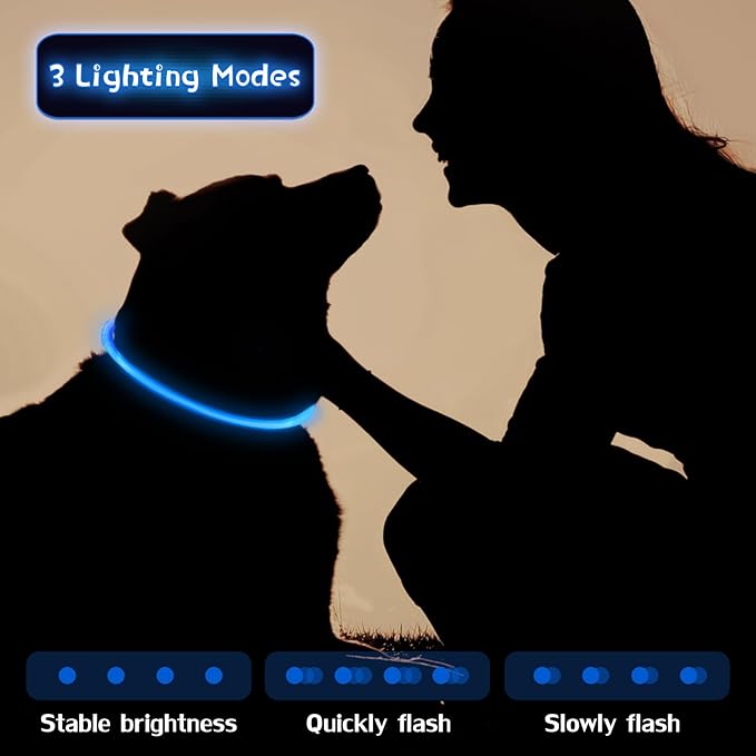 Weewooday 3 Pcs Dog Collar LED USB Rechargeable Lights Dog Necklace Collars Doggy Lights for Night