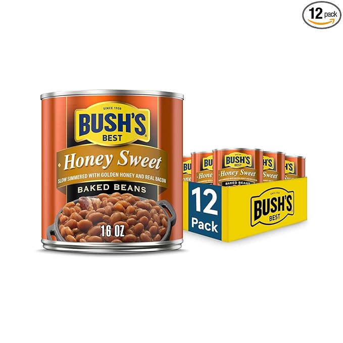 BUSH'S BEST 16 oz Canned Honey Sweet Baked Beans, Source of Plant Based Protein and Fiber, Low Fat