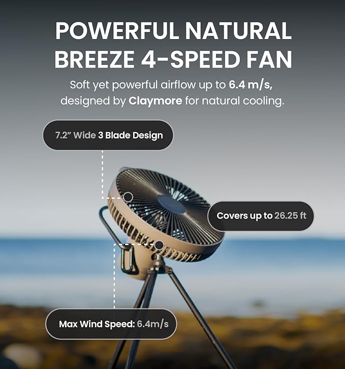 Claymore V1040 Black Rechargeable Portable Fan ??10,400mAh Power Bank Function Remote Control