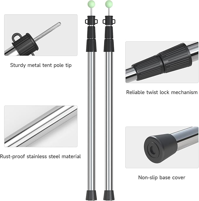 SANLIKE Telescoping Tarp Pole Heavy Duty Tent Poles, 33"-86.6"/94" Thickened Tube Collapsible