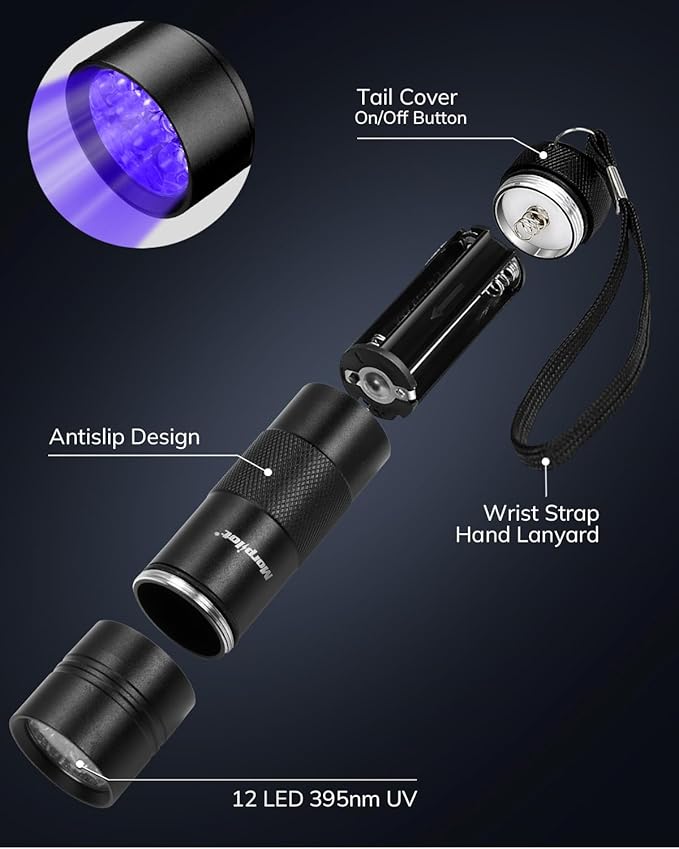 Morpilot Blacklight Flashlights uv Flashlight,12 LED 395nm Ultraviolet Blacklight 2 PCS Black Light